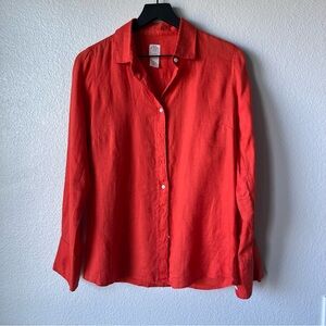 J.Crew The Perfect Linen Shirt Women Size 4 Red Button Down Long Sleeve Summer